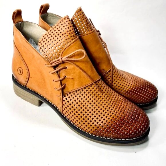 Casta Ravva Camel Brown Perforated Leather Ankle Boots EU 40 (US 9-10) - Picture 1 of 16